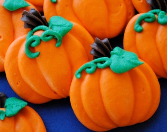 READY TO SHIP- Royal Icing Pumpkins-  Cupcake Topper-  Handmade to Order-  (12)