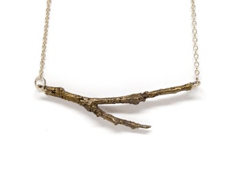 Real Twig Necklace, handmade cast in recycled bronze, tree hugger, nature lover gift