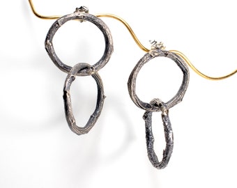 Real twig earrings, hoop earrings, silver hoops, post earring, gift for outdoor lover