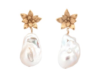floral succulent earring studs with flame pearls