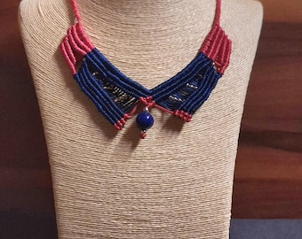 Handcrafted navy blue, majantha color macrame contemporary choker