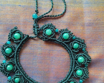 Handcrafted   peacock green color macrame choker