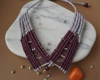 Handcrafted micro macrame bohemian style  plum n lilac choker.