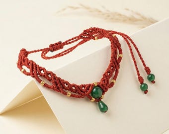 Handcrafted boho ,hippie,ethnic stylish macrame red  color choker .