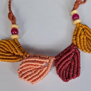 Handmade autumn leaves pattern boho hippie macrame choker with adjustable length.