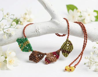 Handcrafted the autumn  leaf harmony macrame choker.