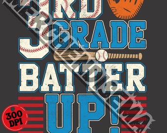 3rd Grade Batter Up PNG: Baseball Shirt Design (Instant Download)