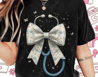 Floral Coquette Nurse PNG: Stethoscope Bow Clipart (Digital Download