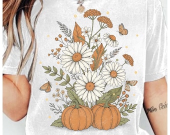 Blumenkürbis-PNG: Boho-Herbst-Shirt-Design (Digitaler Download, 300 DPI)