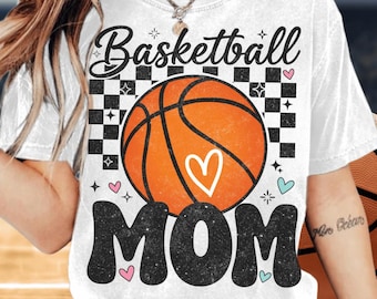 Basketball Mom Heart Sublimation Design: Checkered PNG Printable