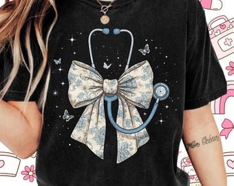 Floral Coquette Nurse PNG: Stethoscope Bow Clipart (Digital Download