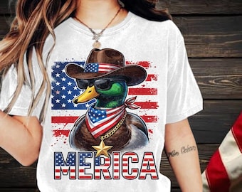 Pato Cowboy PNG | Design Patriótico para Sublimação da Bandeira dos EUA (Arquivo Digital)