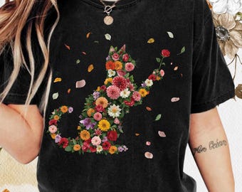 Wildflower Cat PNG: Trendy Kitten Sublimation Design (Digital Download