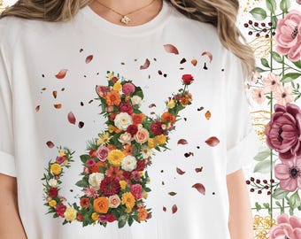 Wildflower Cat PNG: Trendy Kitten Sublimation Design (Digital Download