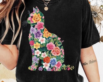 Wildflower Cat PNG: Spring/Summer Sublimation Design (Digital Download