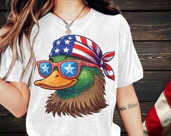 Pato-real patriótico PNG | Clipart de óculos de sol retrô para o 4 de julho (arquivo digital)