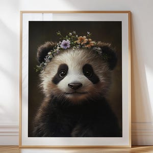 Panda Bear Cub Print – Cute Baby Panda with Flower Crown for Nursery or Kids Room | Printable by Dezinbazar