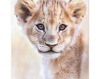 Lion Cub Poster – Cute Safari Baby Animal with Pastel Background for Nursery or Kids Room | Poster by Dezinbazar
