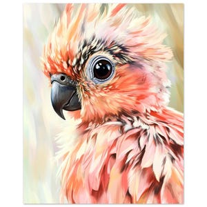 Pôster de Papagaio – Lindo Pássaro Tropical em Rosa Pastel para Banheiro, Casa de Praia ou Quarto de Bebê | Pôster de Dezinbazar