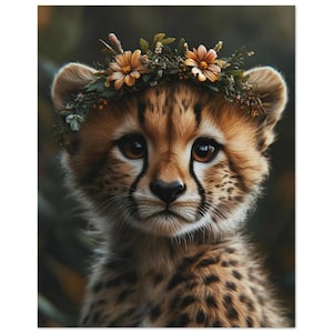 Póster de guepardo bebé: Arte infantil de safari con felino grande floral para habitación infantil / Póster de Dezinbazar