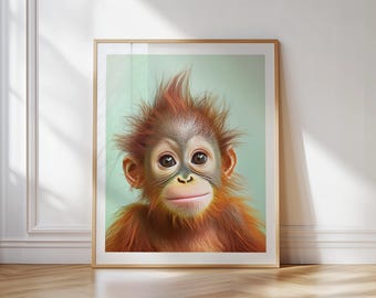 Baby Orangutan Poster Cute Baby Monkey Jungle Nursery Safari Animal Wall Art for Kids Room Decor | Poster by Dezinbazar