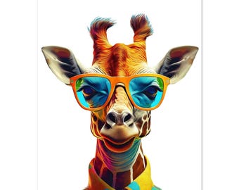 Giraffe Poster Cool Safari Animal with Sunglasses for Bathroom Nursery or Living Room | Funny Wall Art by Dezinbazar