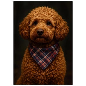 Baby-Pudel Poster – Lockiger brauner Welpe mit Halstuch für Hundefans und Haustier-Deko | Poster von Dezinbazar