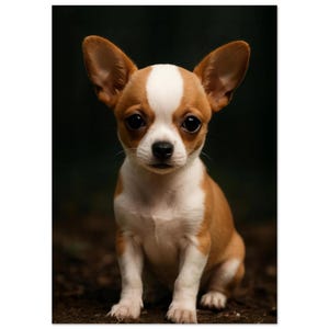 Poster di un cucciolo di Chihuahua – Cucciolo dagli occhi grandi per la cameretta dei bambini a tema canino / Poster di Dezinbazar