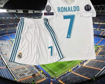 Real Madrid 2017-2018 Cristiano Ronaldo No. 7 Kit completo blu - Maglia e pantaloncini Champions League, divisa da calcio a maniche corte/lunghe