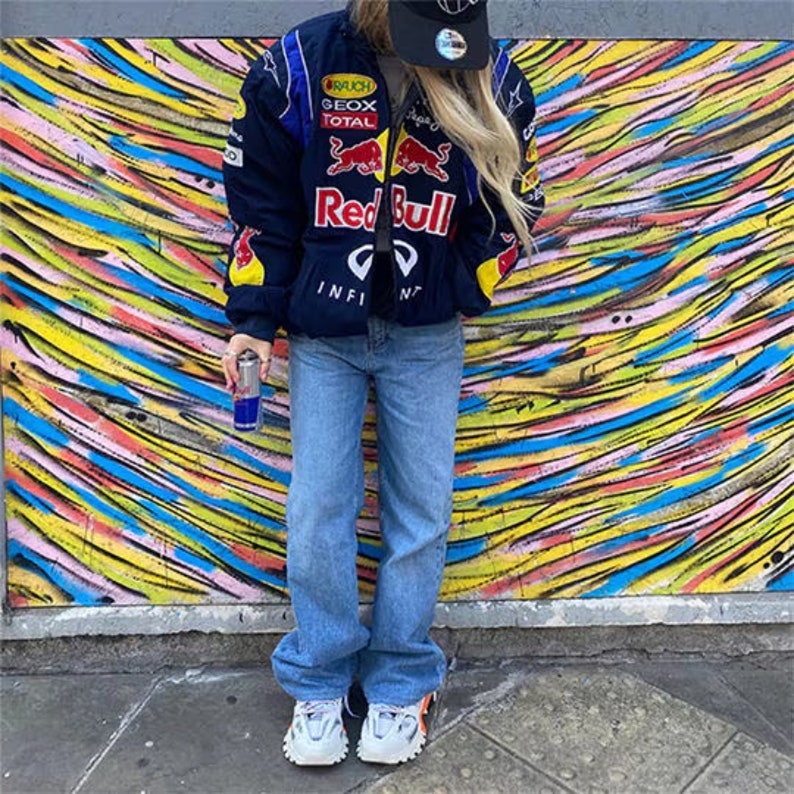 Red Bull Racing Jacket,Formula 1 Racing Jacket Vintage,Bomber Jacket,Racing Jacket,Oversized Jacket,Street Style, 90s Streetwear zdjęcie 3