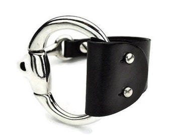 BLACK leather cuff Snaffle Bit bracelet | black | snaffle bit cuff | cuff bracelet | leather bracelet