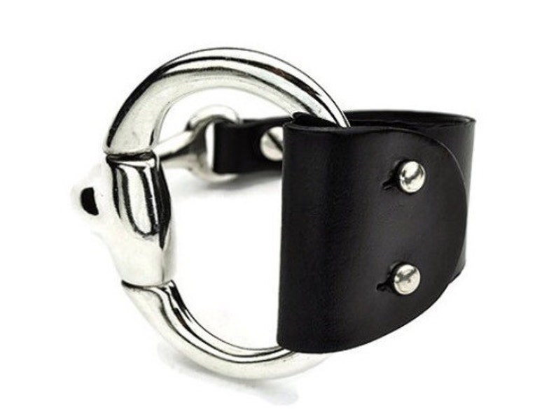 BLACK leather cuff Snaffle Bit bracelet black snaffle bit cuff cuff bracelet leather bracelet image 1