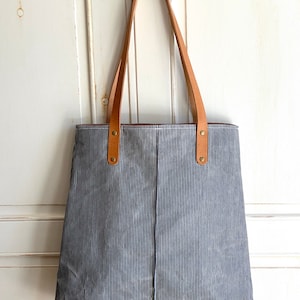 Dünne Eisenbahn Streifen Stadt Tote Gewachste Denim Tasche für Frauen mit Handgemachte Leder Schulterriemen - Winter Taschen Geschenk für Sie
