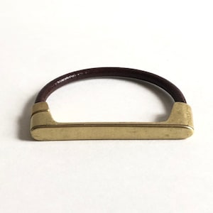 Brown Leather Cuff Bracelet with Antique Brass Straight Bar Magnetic Clasp - Genuine Leather Bracelet for Women - Minimalist Jewelry for Her