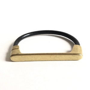 Black Leather Cuff Bracelet with Antique Brass Straight Bar Clasp - Leather Bracelet for Women - Unique Jewelry Gift for Her