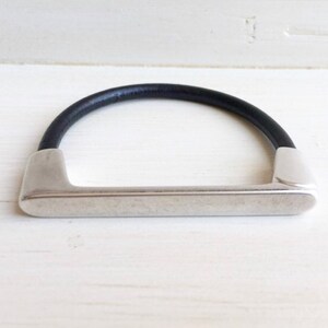 Black Leather Cuff Bracelet for Women With Silver Straight Bar Magnetic Clasp - Genuine Leather Bracelet Gift for Her