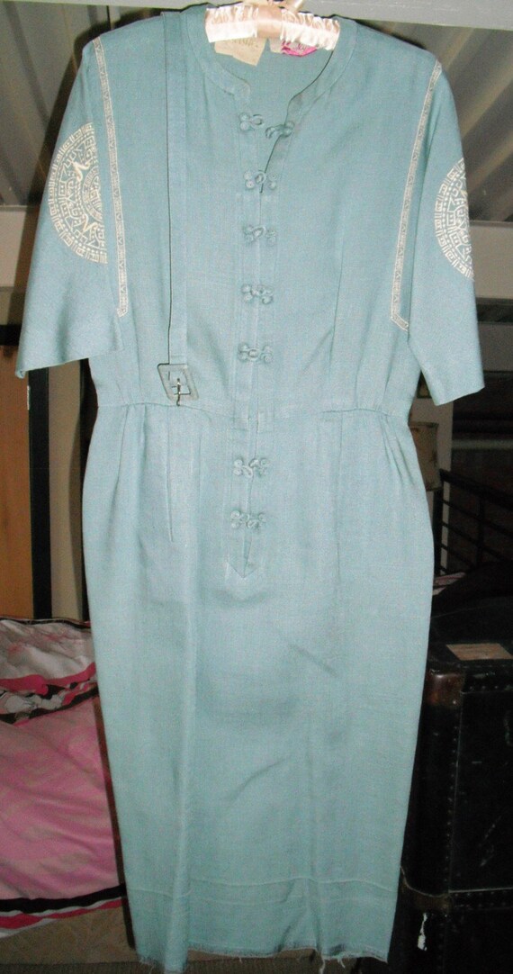 1940s Carlye Asian Inspired Light Blue Moygashel I