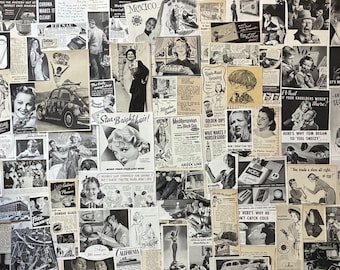 Lot of 100+ Vintage 1930s-1960s Just BLACK & WHITE Little Ads and Cutouts~Junk Journals~Collage~Scrapbooking~Art Projects