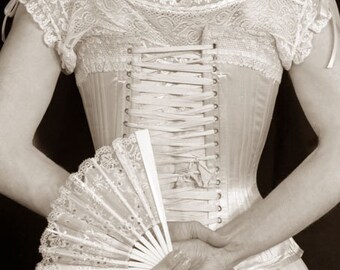 Lace Fan, Corset Nostalgic Sepia Tone PHOTOGRAPH by Andrew E. Cier