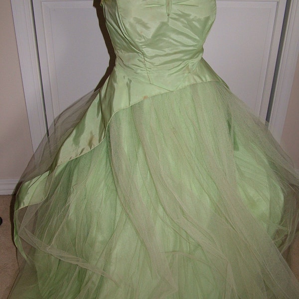 Halloween! Prom QUEEN Vintage DRESS, 1940's - 50's Strapless Gown