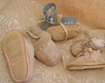 BABY SHOES, slippers, Booties, 3 Pair 1920-30's Vintage