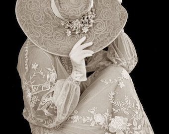 Lace Dress, Hat Nostalgic Sepia Tone PHOTOGRAPH by Andrew E. Cier