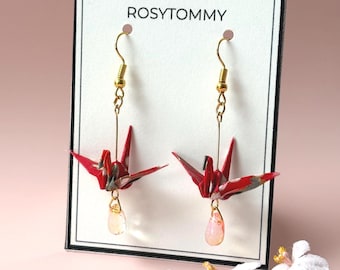 Red Origami Earrings -Water Resistant Yuzen Washi Paper Lightweight Unique Paper Japanese jewelry gift for her