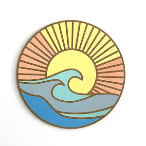 Sun and Waves Wood Art Beach House Decor Waves and Rays Beach Art Sign California Coastal Wood Art Boho Coastal Decor