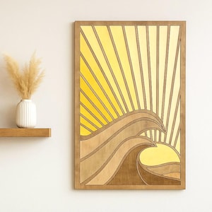 Coastal Wall Art Wood Beach House Decor Surf Aesthetic Sunrise Ocean Art House Housewarming Gift For Her Wedding Gift For Couple