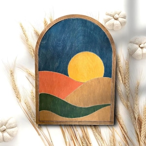 Boho Wall Art Living Room Decor Wood Sunset Art Minimalist Beach House Decor Wedding Gift for Couple Gift For Her New Apartment Housewarming