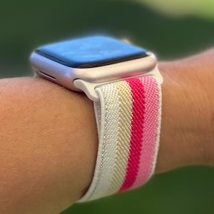 Striped Nylon Apple Watch Band – Pink & White Sport Loop – Comfortable Fabric Strap for Apple Watch 38–49mm