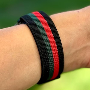 Striped Apple Watch Band – Black Red Green Nylon Strap 38–49mm