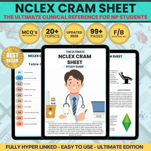 Può includere: Guida allo studio NCLEX Cram Sheet per studenti infermieri. Il riferimento clinico definitivo con oltre 20 argomenti, aggiornato al 2026 e oltre 99 pagine. Include MCQ con chiavi di risposta e feedback. Completamente ipertestuale e facile da usare.