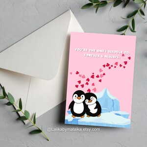 Carte amour pingouin - Jolie carte romantique pour un anniversaire, la Saint-Valentin ou tout simplement parce que